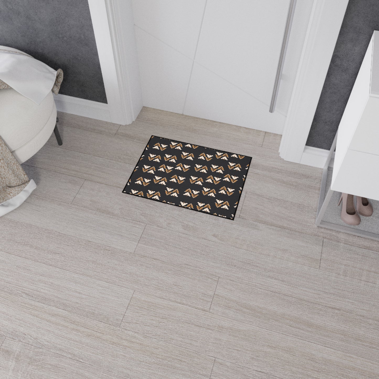 Floor Mat — Modern Retro Floral Pattern Heavy-Duty Entry Rug