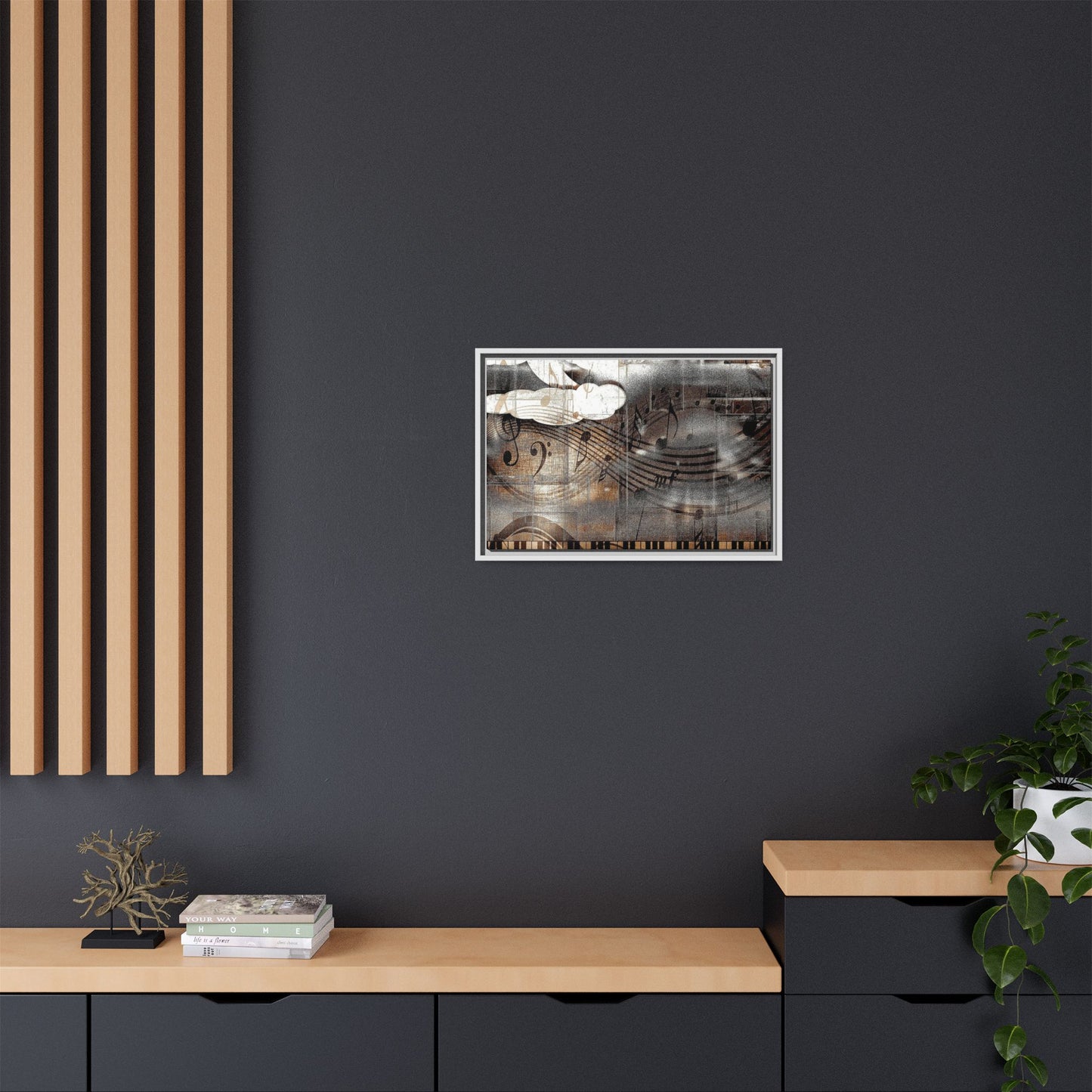 Framed Music Notes Canvas Print — Abstract Vintage Piano & Sheet Music Wall Art