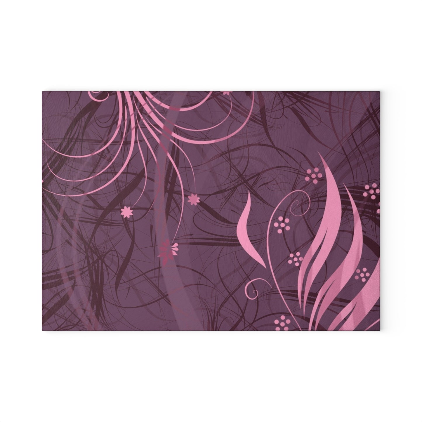 Glass Cutting Board — Pink Floral Swirl Design