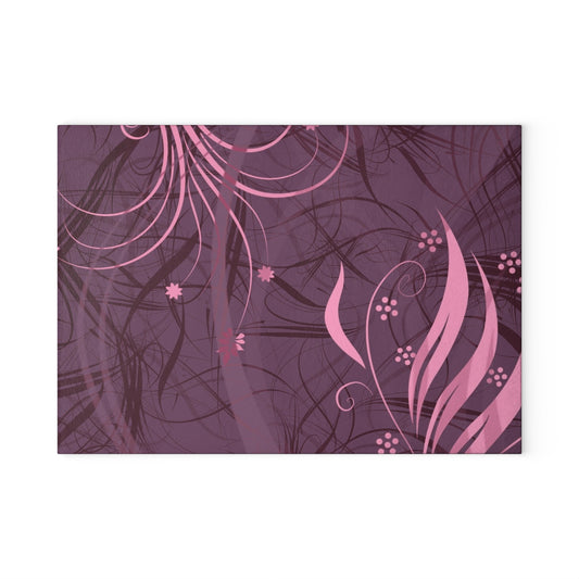 Glass Cutting Board — Pink Floral Swirl Design