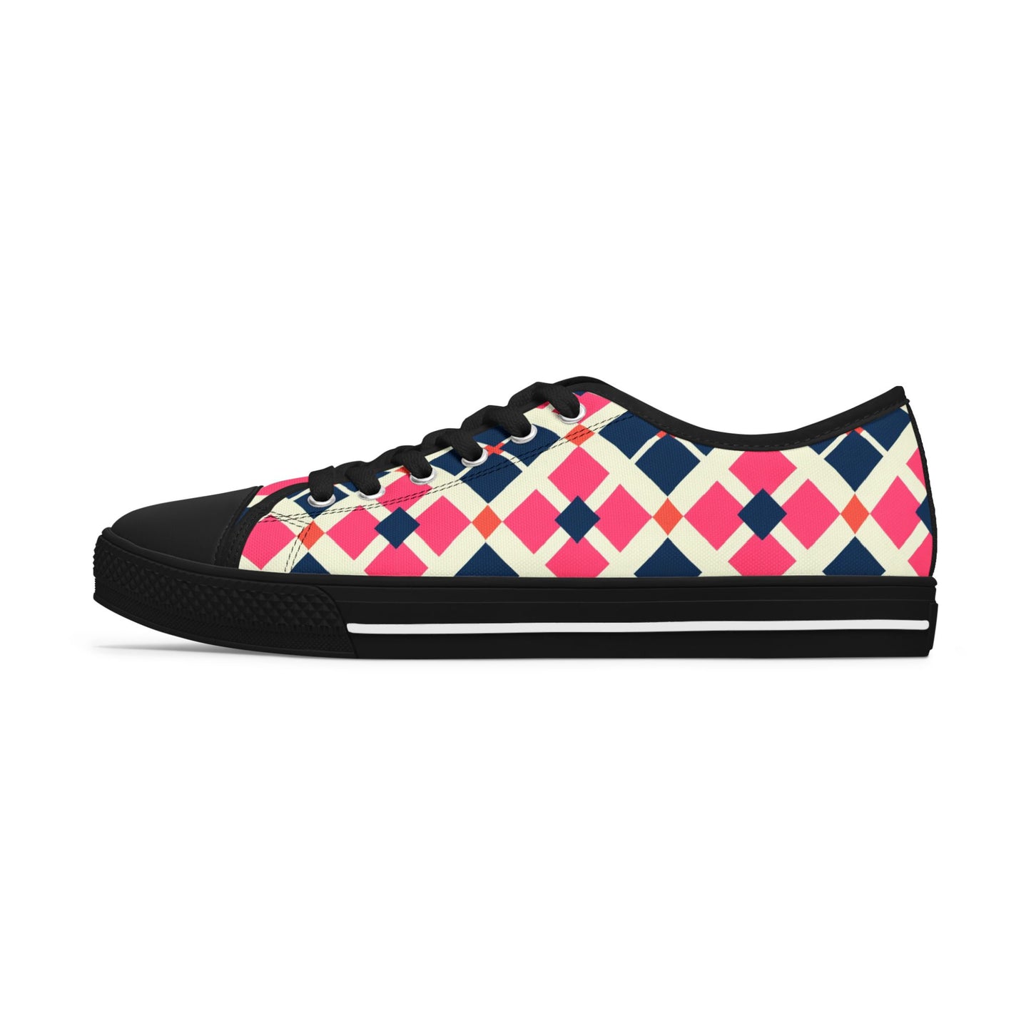 Argyle Pattern Low Top Sneakers — Pink Navy Geometric Casual Shoes