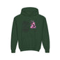 Youth Hoodie — "Love Has Four Paws" Pink Scooter French Bulldog Graphic