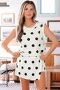 White Ribbed Trim Polka Dot Print Tank Split Mini Skort 2pcs Set