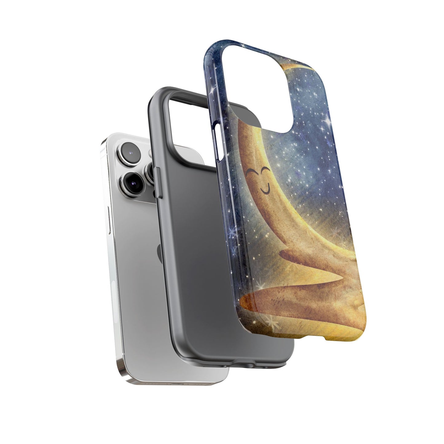 Moonlit Smile Phone Case — Starry Night Crescent Moon iPhone Cover