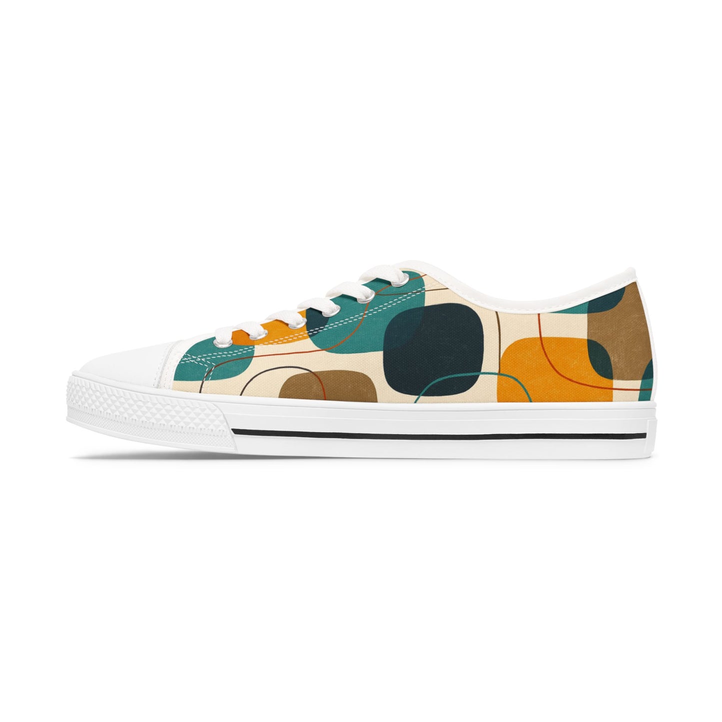 Low Top Sneakers — Retro Abstract Teal & Mustard Geometric Pattern