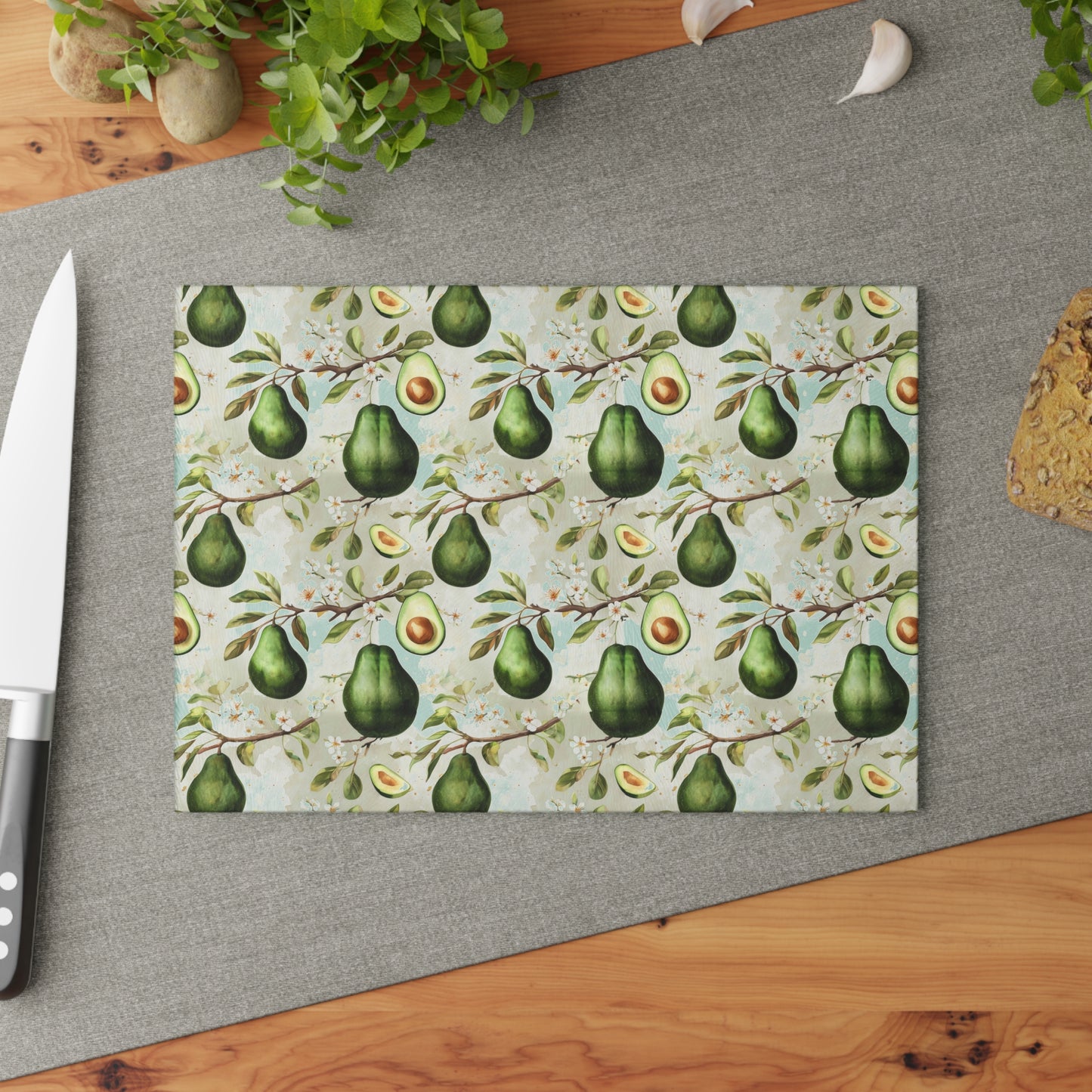 Avocado Pattern Glass Cutting Board — Decorative Kitchen Chopping Board
