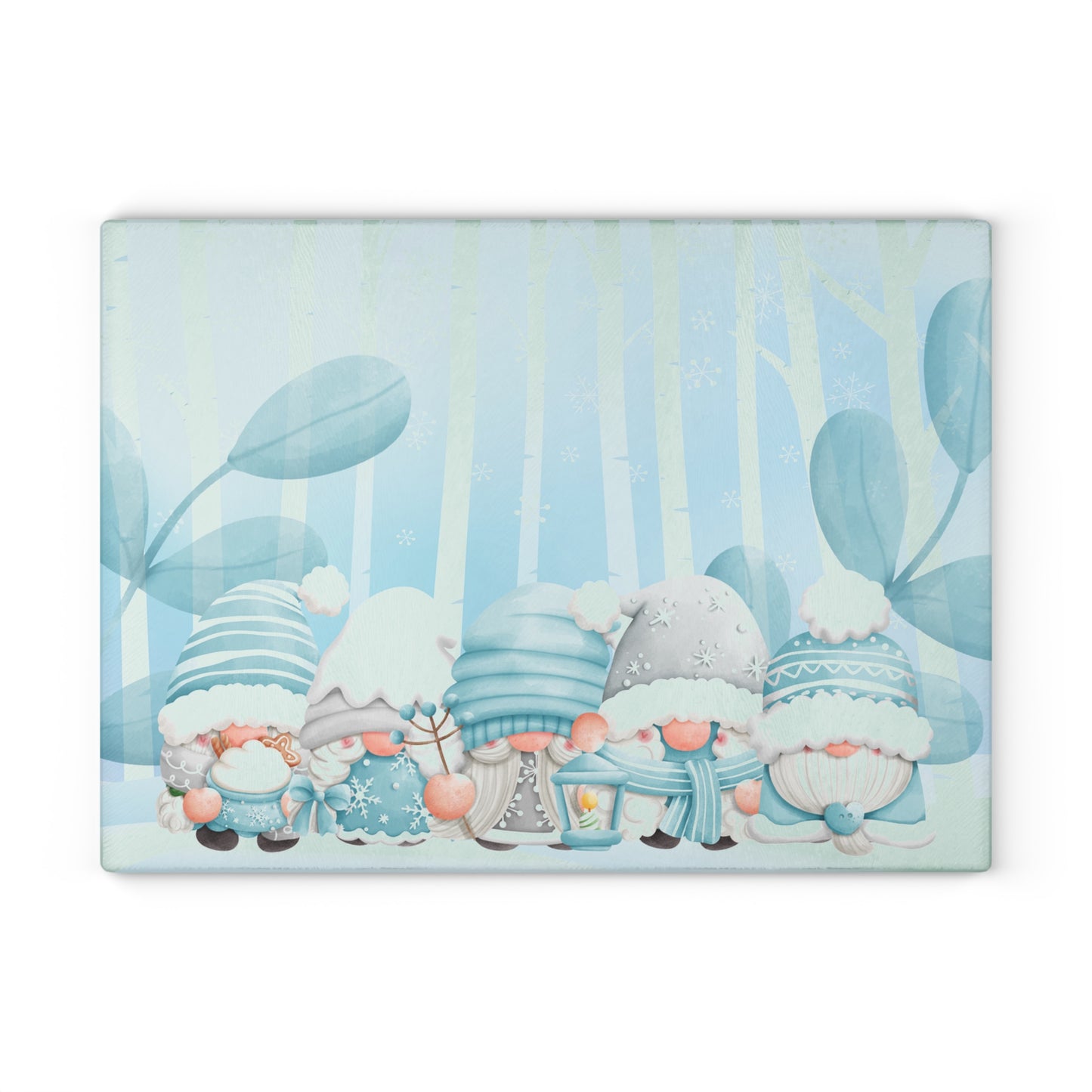 Winter Gnome Glass Cutting Board - Cute Nordic Holiday Kitchen Decor