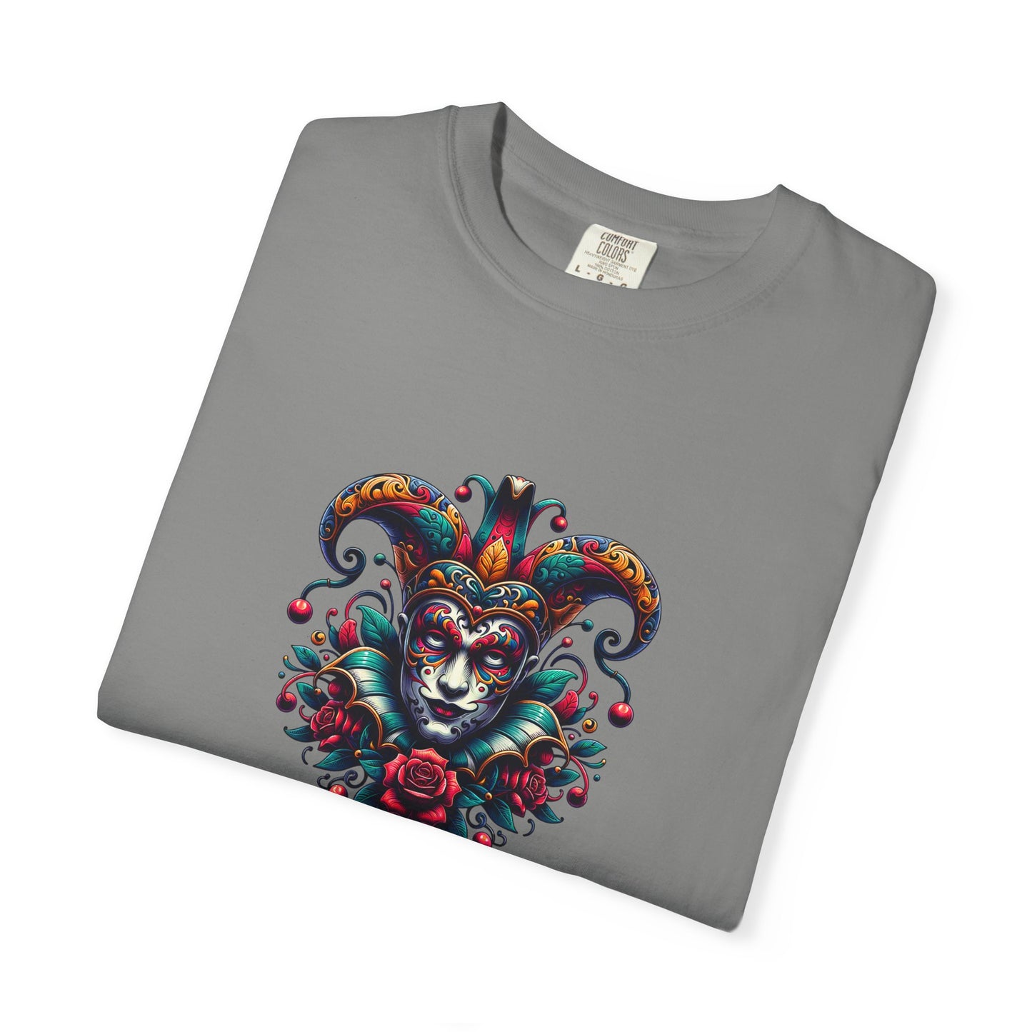 Vibrant Graphic Unisex T-Shirt with Floral Mask Design, Casual Wear, Festival Outfit, Gift for Friends, Unique Fashion Statement