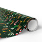 Christmas Wrapping Paper Roll — Gingerbread & Candy Cane Pattern on Dark Green