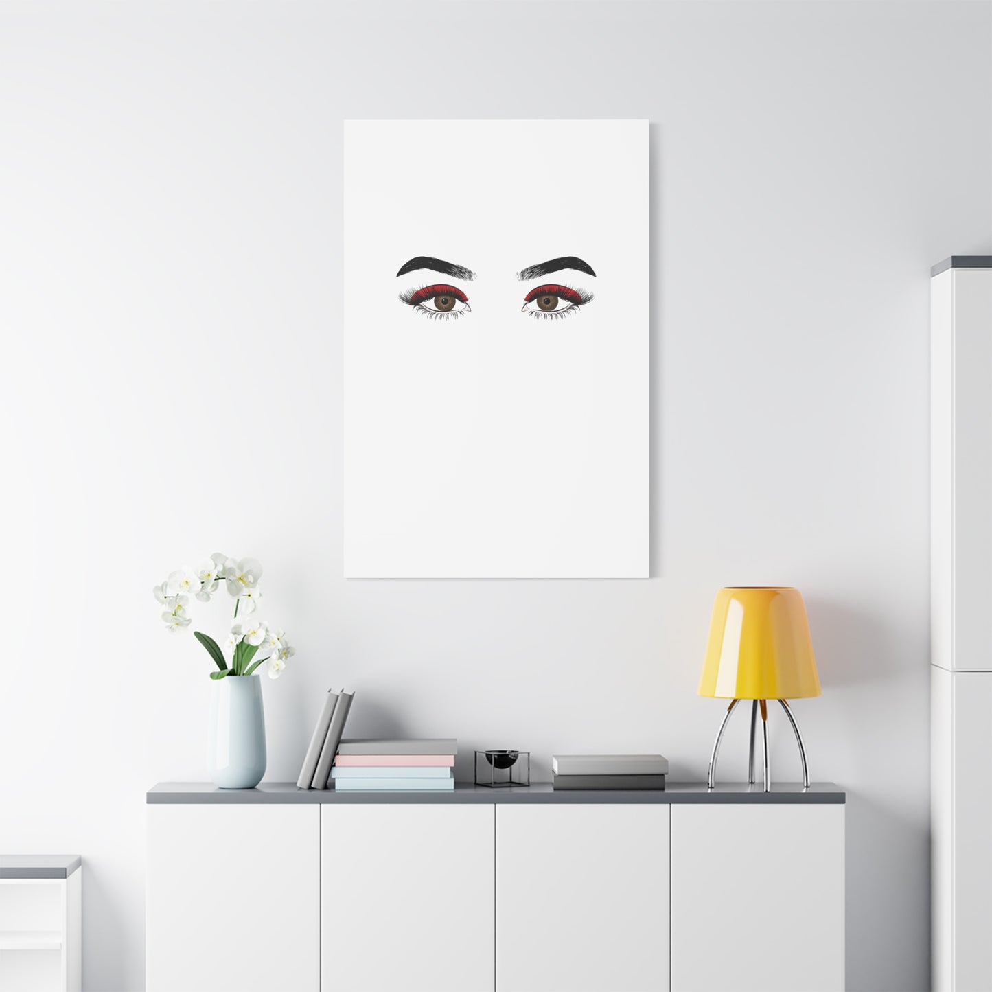Glam Eyes Matte Canvas Wall Art — Brown Eyes with Red Lashes