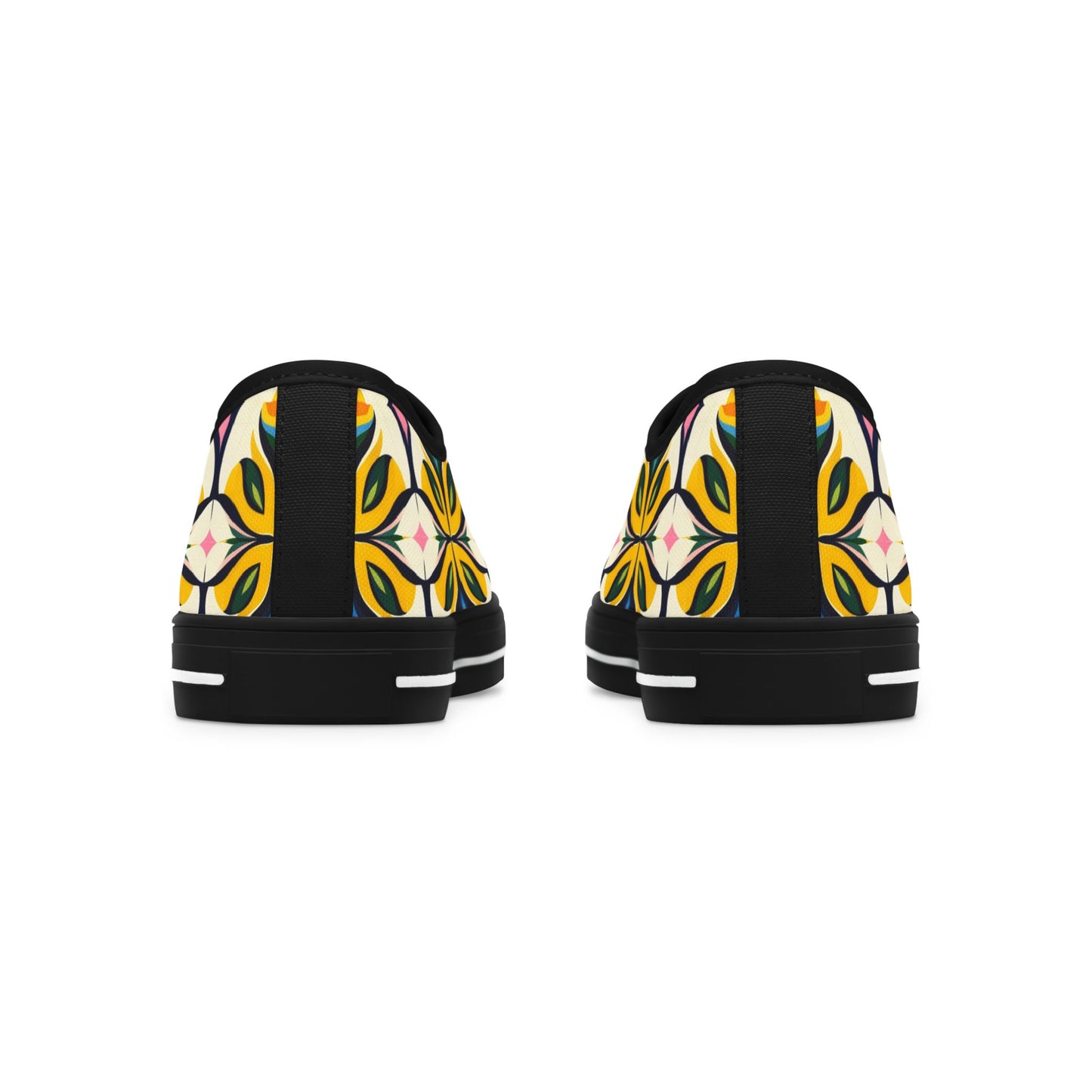 Floral Geometric Low Top Sneakers — Yellow Retro Tile Pattern