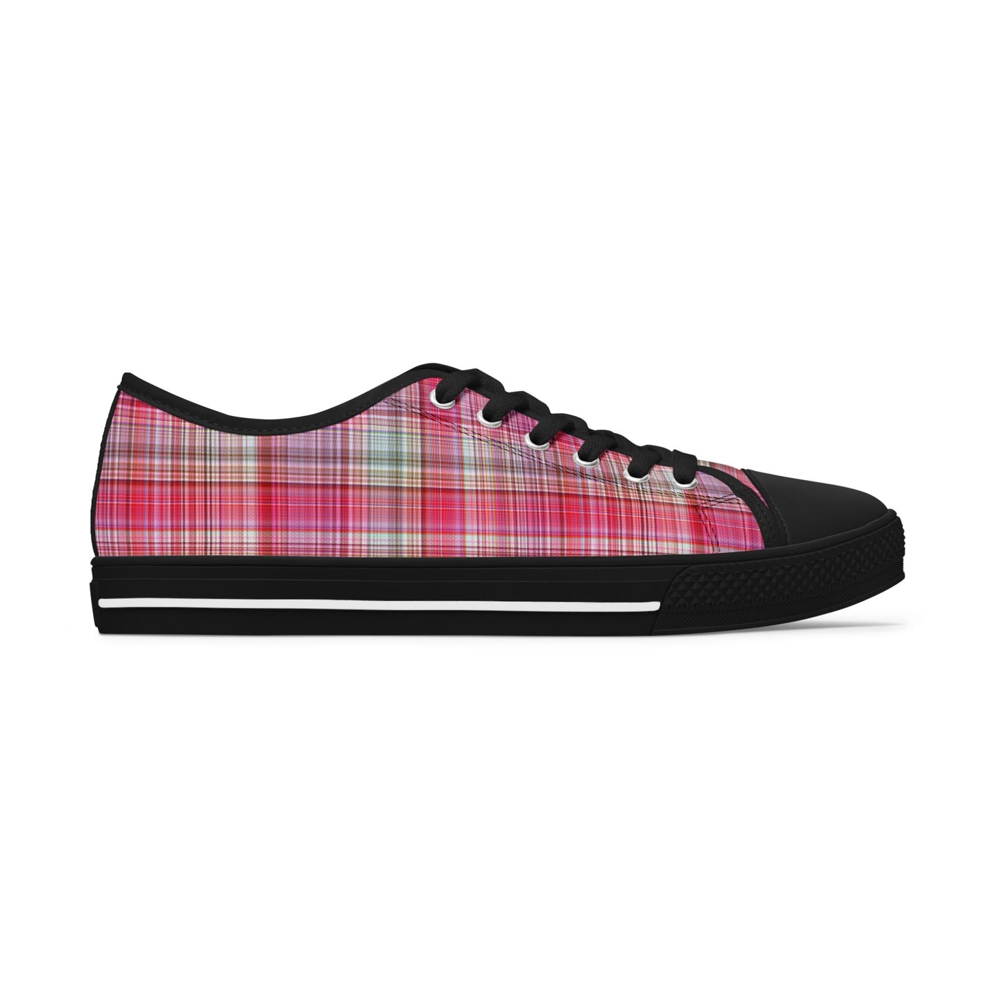 Pink Plaid Low Top Sneakers — Women's Casual Canvas Shoes