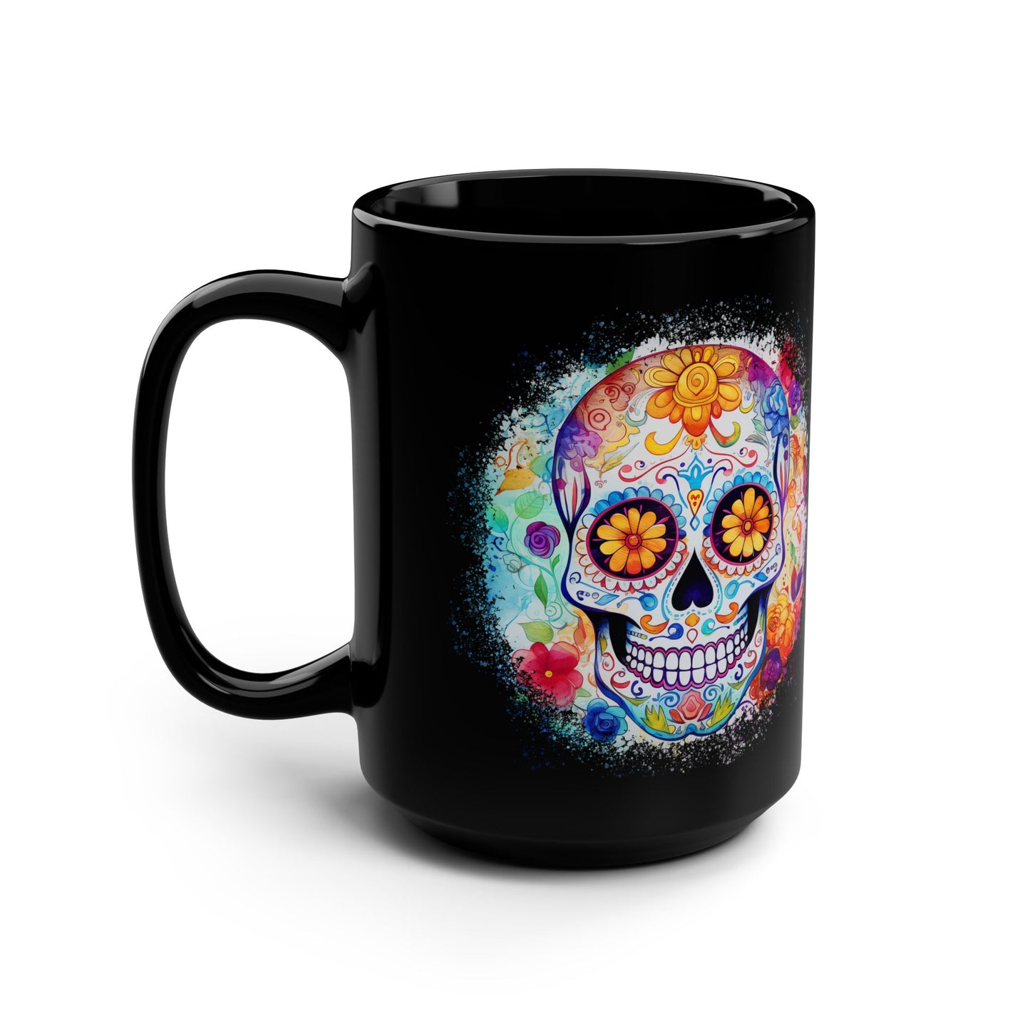 Day of the Dead Sugar Skull Black 15oz Coffee Mug