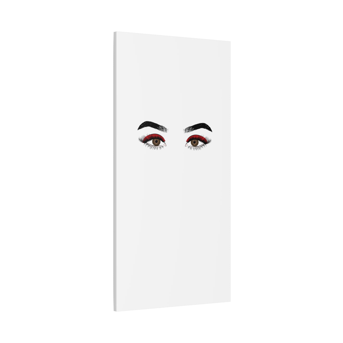 Glam Eyes Matte Canvas Wall Art — Brown Eyes with Red Lashes