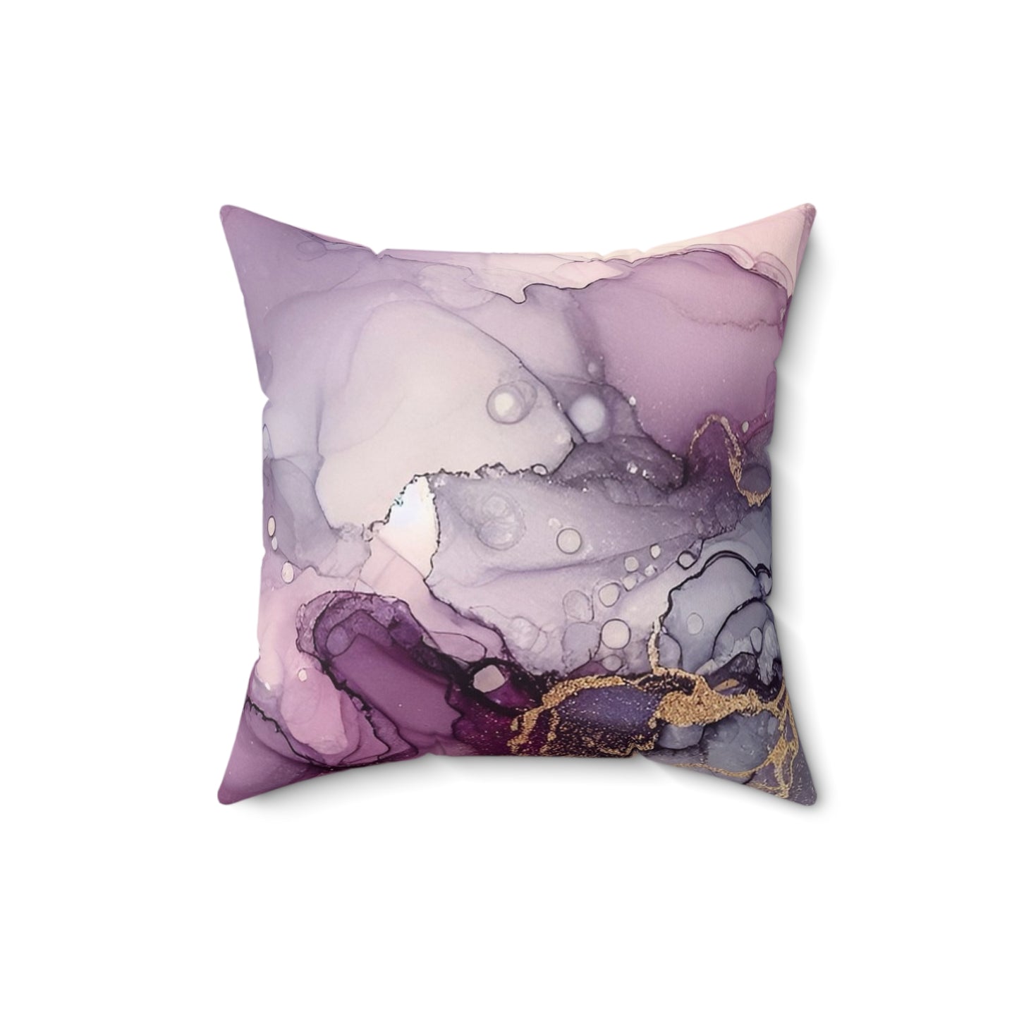 Purple Marble Accent Pillow — Abstract Ink & Gold Veining Decorative Throw Pillow