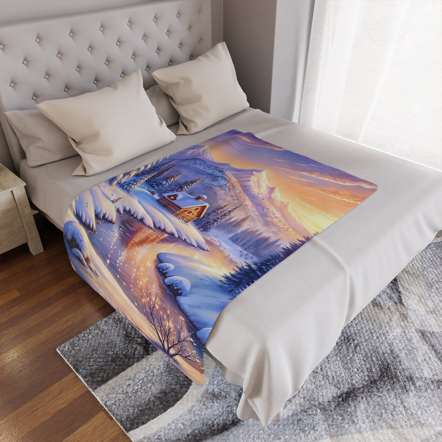 Winter Cabin Minky Blanket – Cozy Snowy Mountain Throw for Home & Holiday Décor