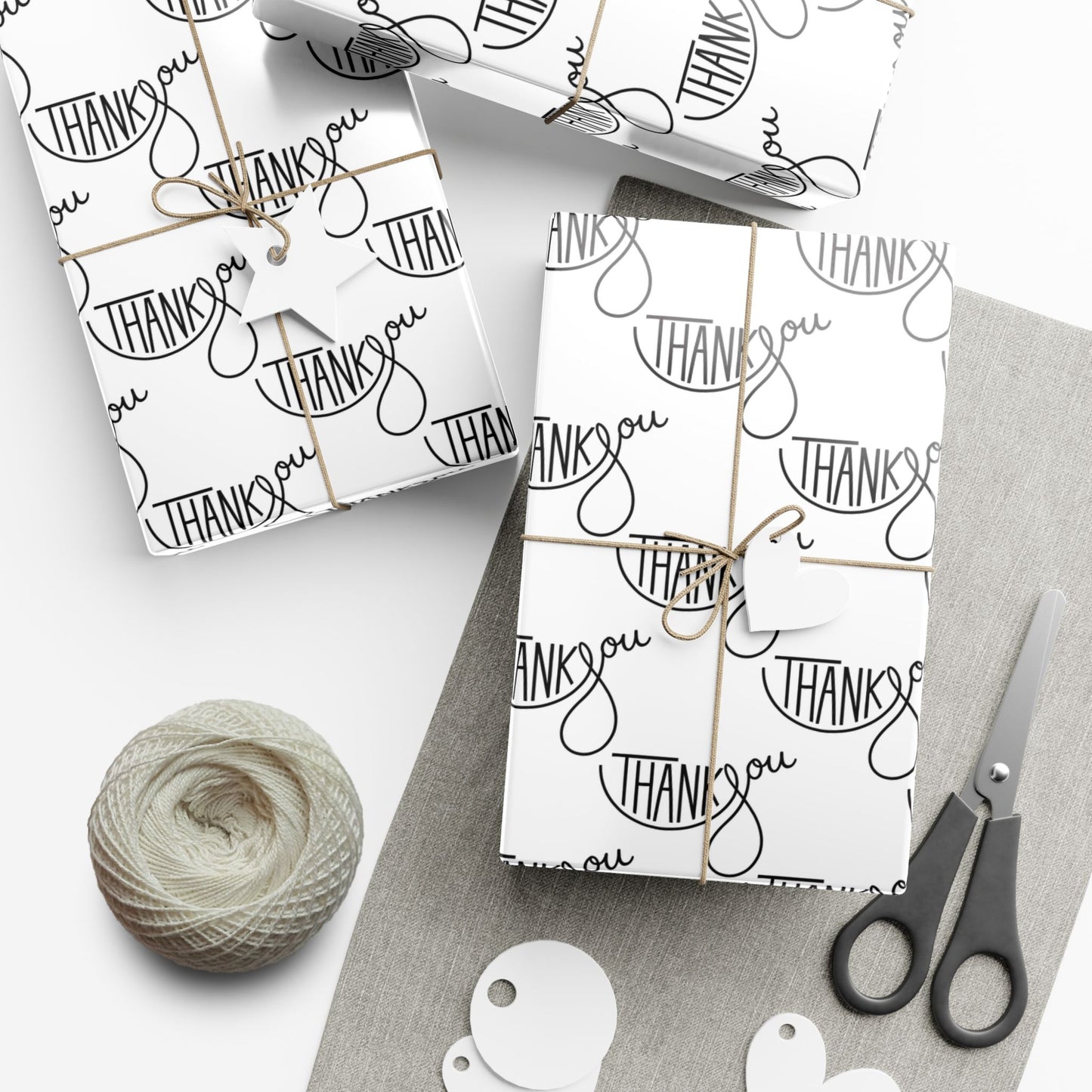 Thank You Gift Wrap Paper — Black Script 'Thank You' Pattern