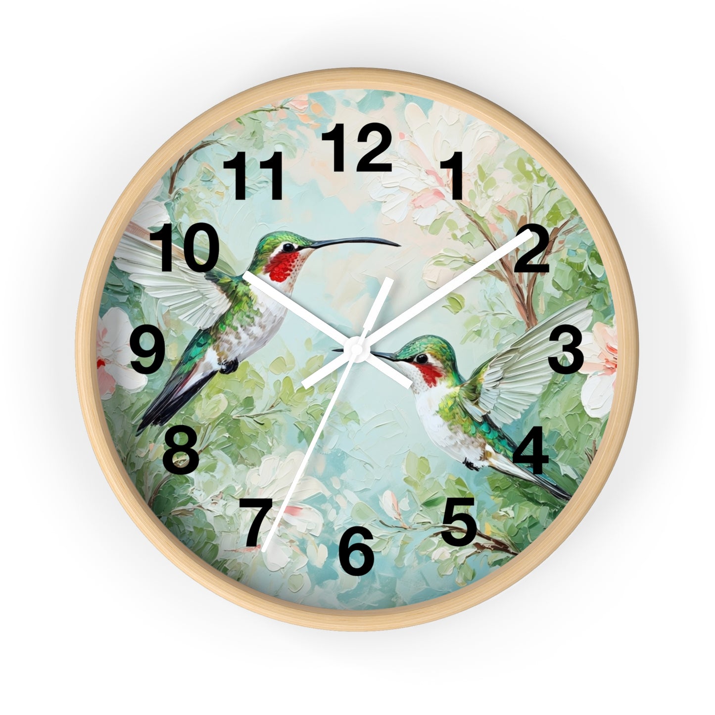 Ruby-throated Hummingbirds Wall Clock | Floral Nature Decor