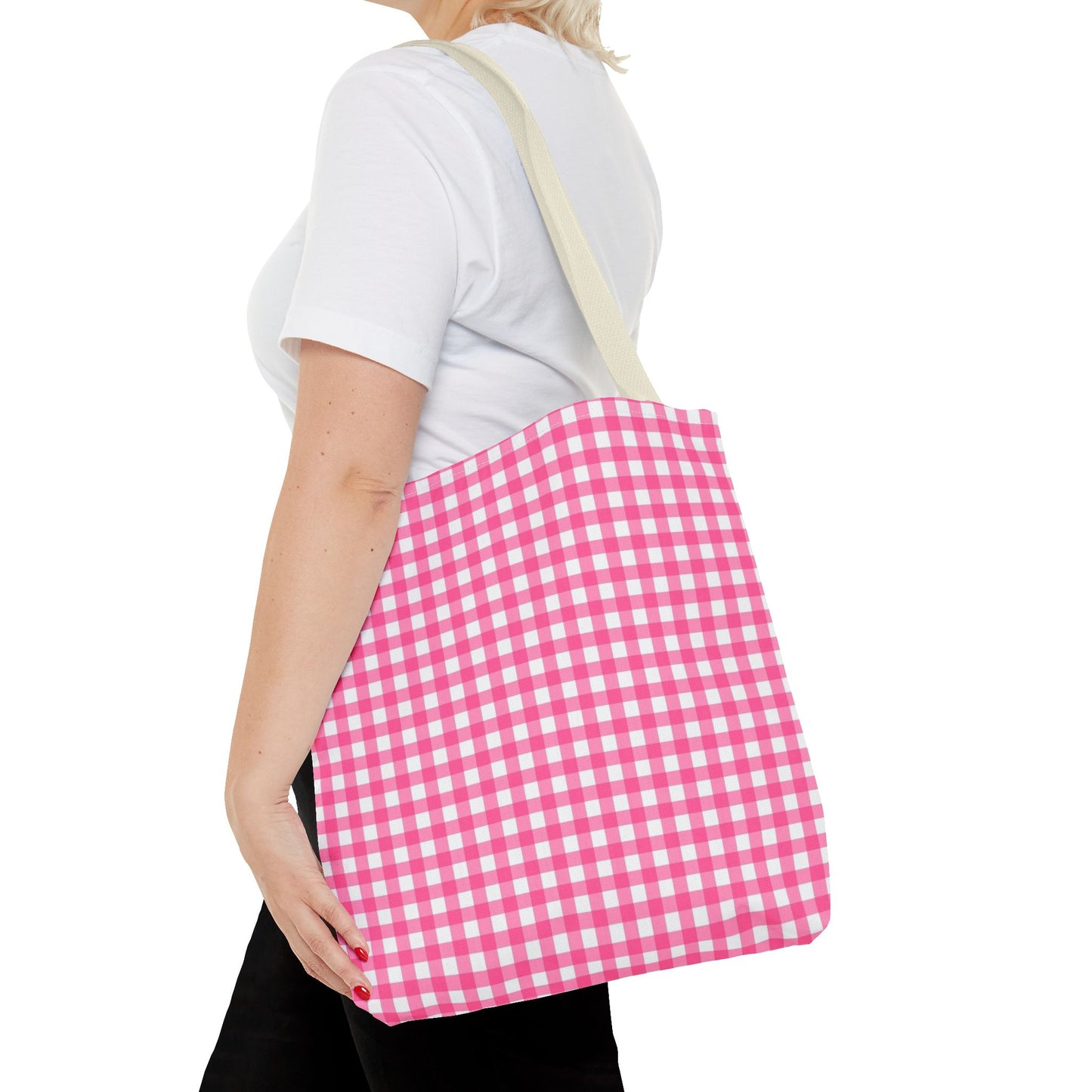 Cute Pink Gingham Tote Bag - Reusable Shopping Bag, Beach Tote
