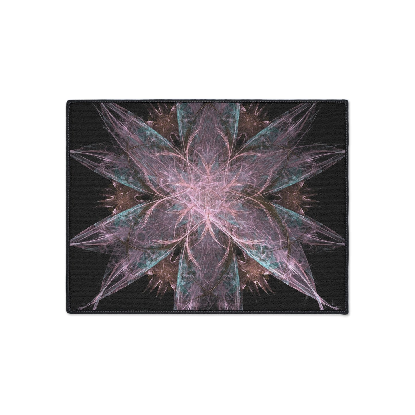 Abstract Floral Mandala Heavy-Duty Floor Mat — Pink Teal Fractal Design
