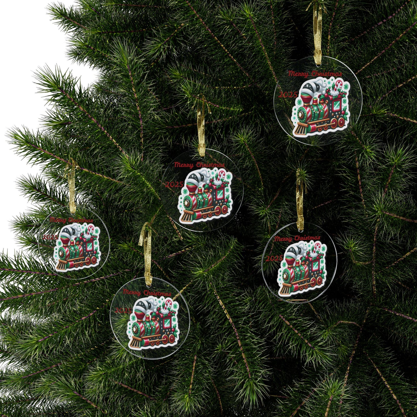 Christmas Train Acrylic Ornament — “Merry Christmas” Holiday Tree Decoration