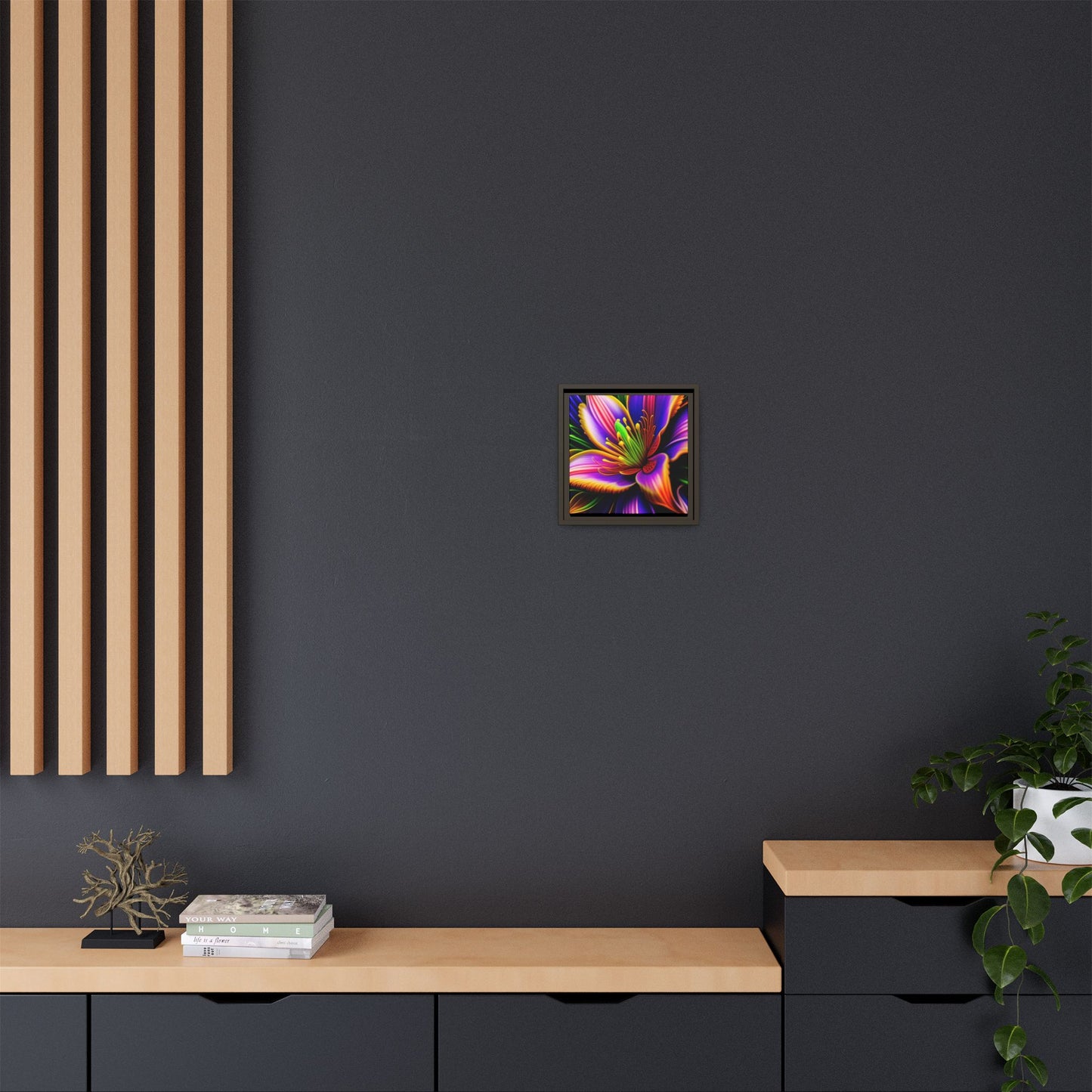 Vibrant Neon Floral Matte Canvas Print — Framed Wall Art