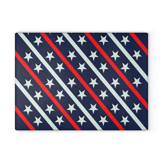 Patriotic Glass Cutting Board | Kitchen Decor, Gift for Home Chefs, Red White Blue Star Design, 4th of July, BBQ Essentials