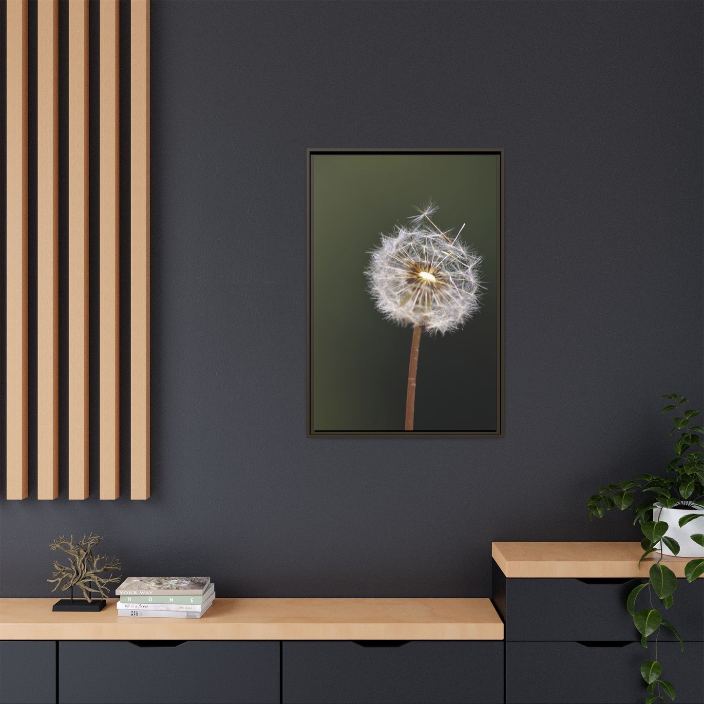 Framed Dandelion Canvas Print — Matte Botanical Wall Art