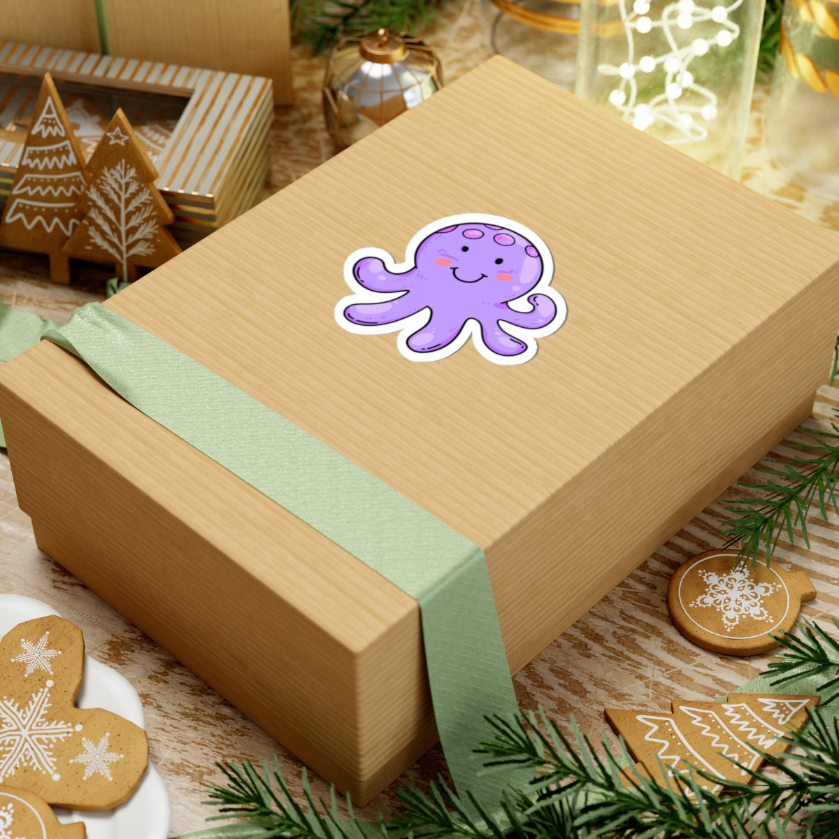 Cute Purple Octopus Kiss-Cut Stickers - Adorable Laptop Decor, Fun Party Favors,
