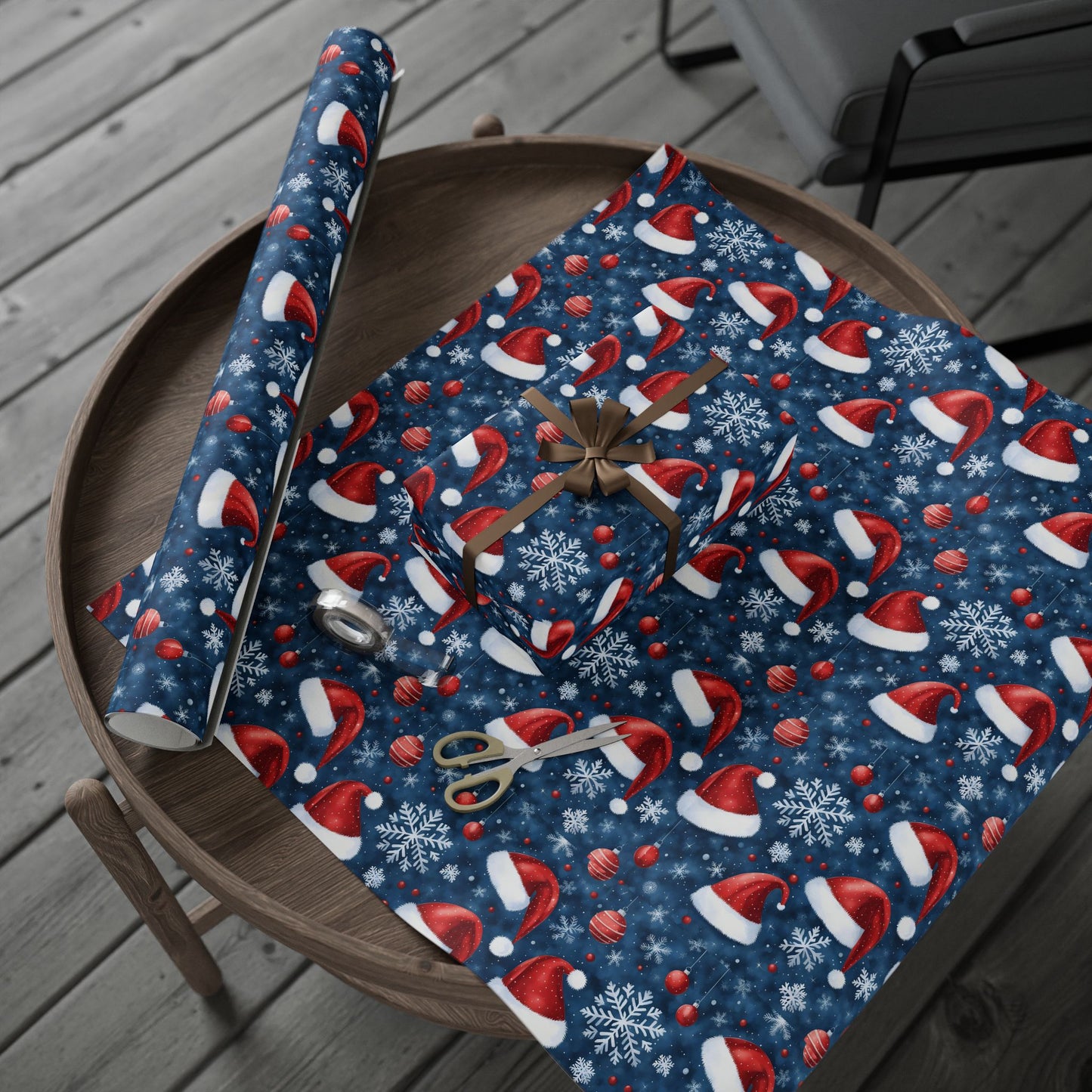 Holiday Snowman Wrapping Paper Roll — Festive Blue & Red Christmas Gift Wrap