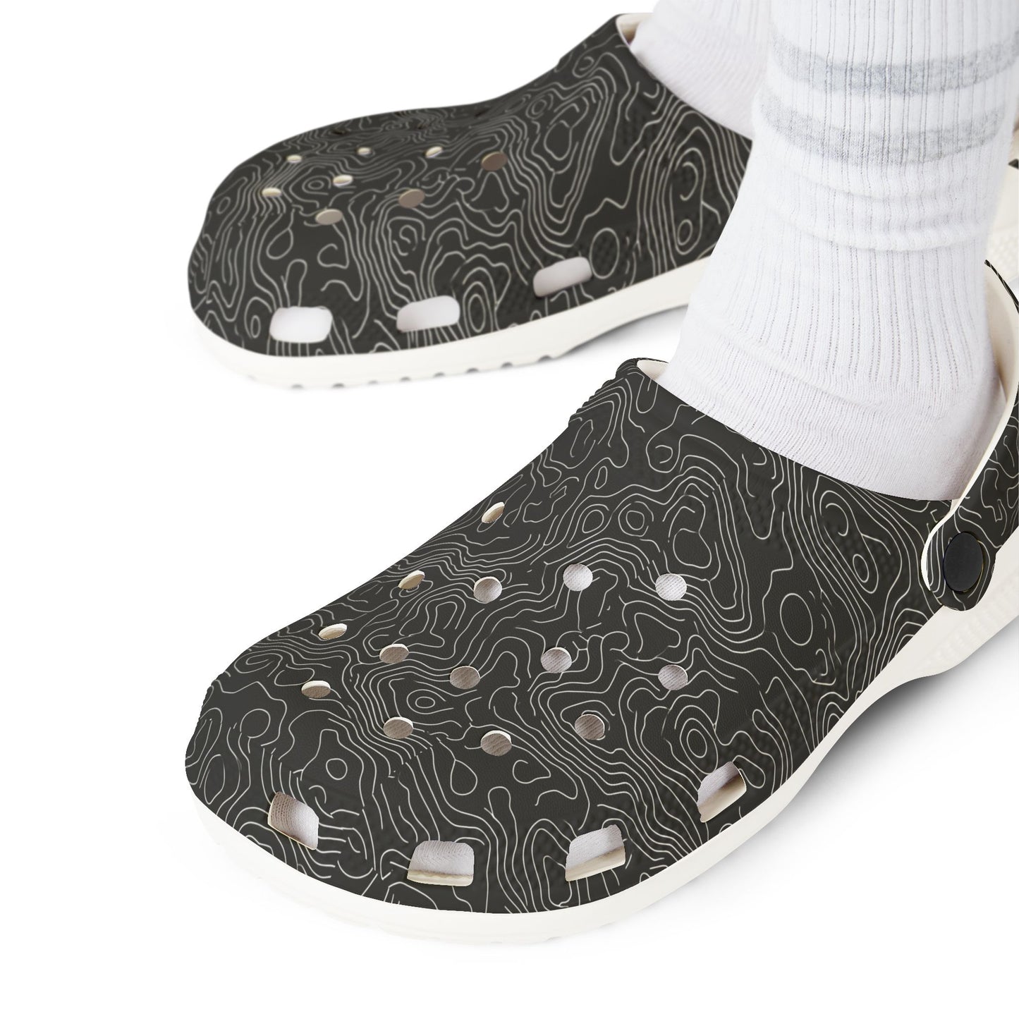 EVA Foam Clogs — Lightweight Black Swirl Slip‑On Shoes