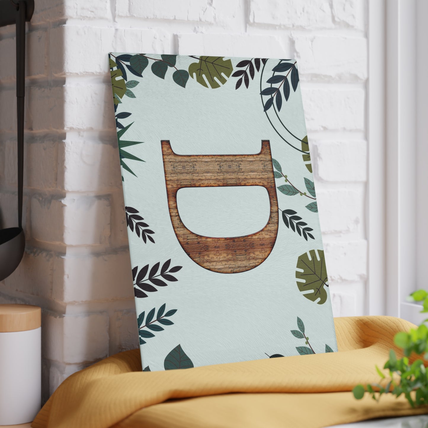 Monogram D Wood Letter Glass Cutting Board – Botanical Initial Kitchen Decor