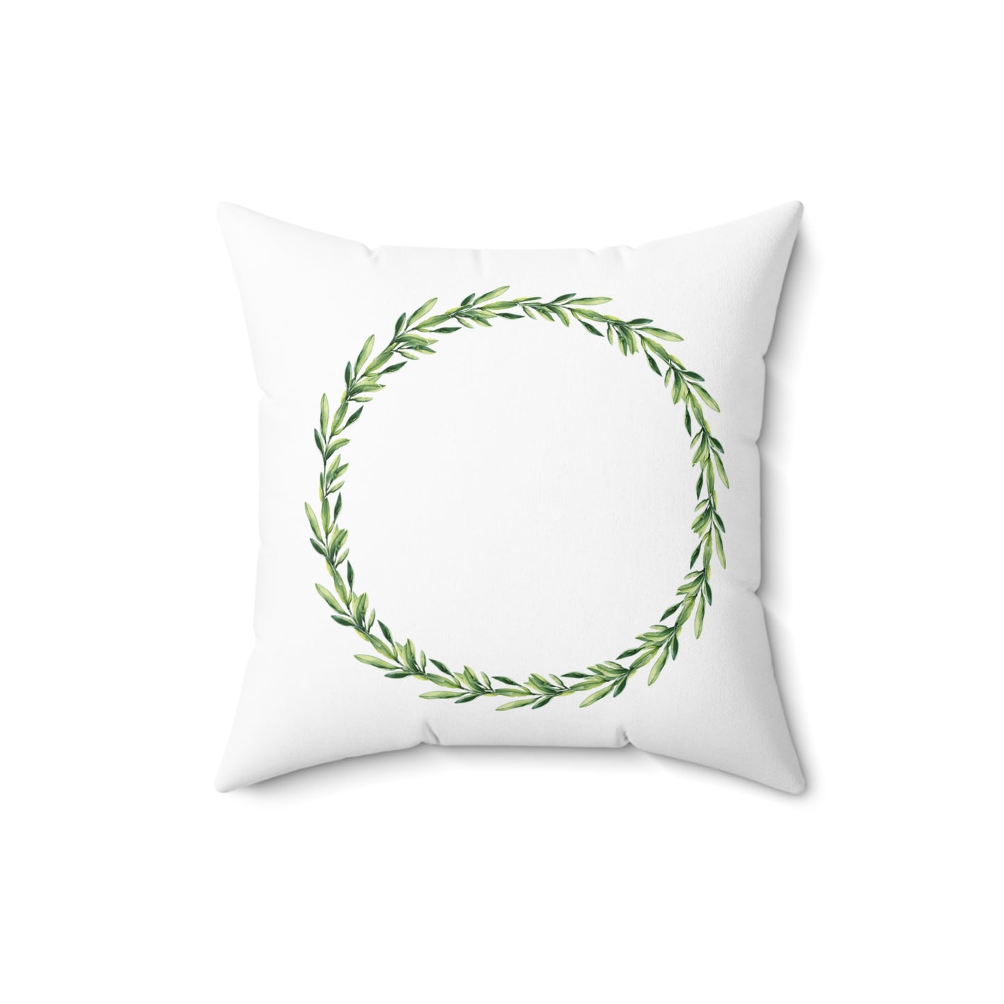 Green Laurel Wreath Decorative Pillow — Botanical Farmhouse Throw Pillow