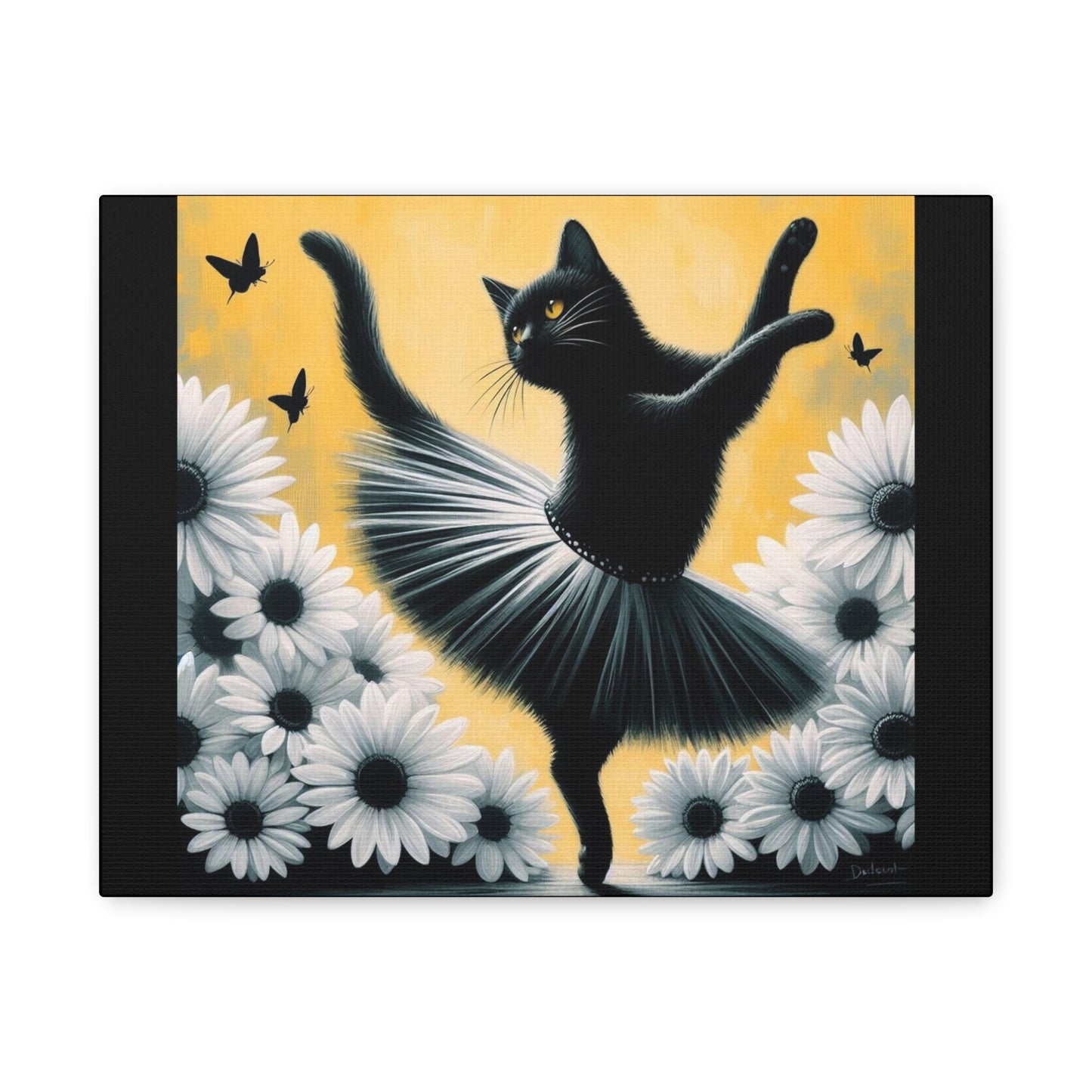 Ballet Black Cat Canvas Print — Whimsical Cat Ballerina Wall Art