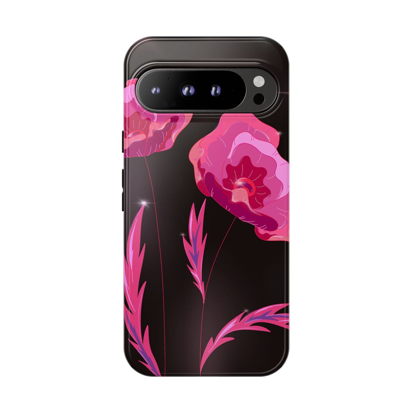Floral iPhone Case | Tough Cases with Pink Poppy Design, Elegant Flower Phone Cover, Gift for Her, Spring Accessories, Chic Tech