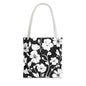 Elegant Floral Tote Bag, Black and White Tote, Eco-Friendly Shopping Bag