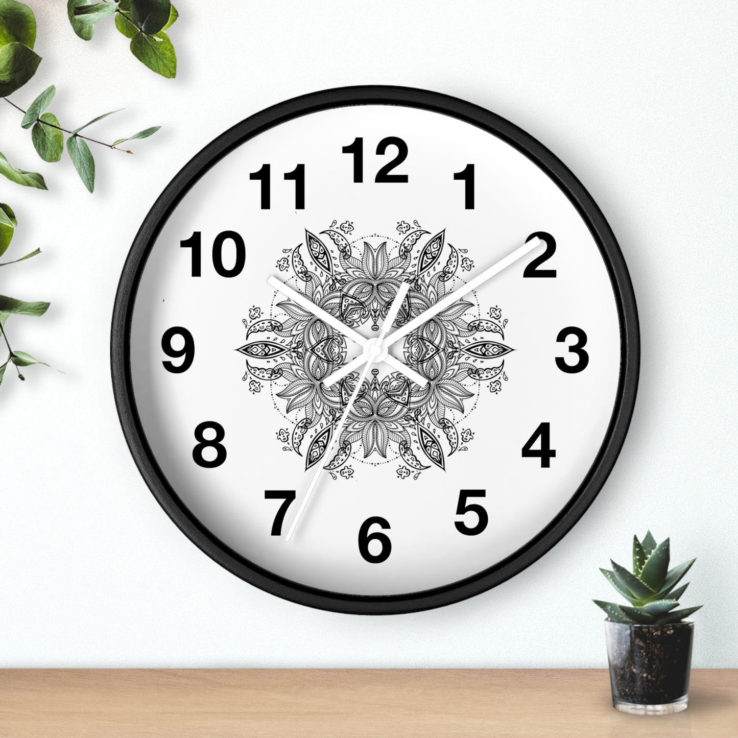 Mandala Wall Clock — Black & White Floral Boho Home Décor