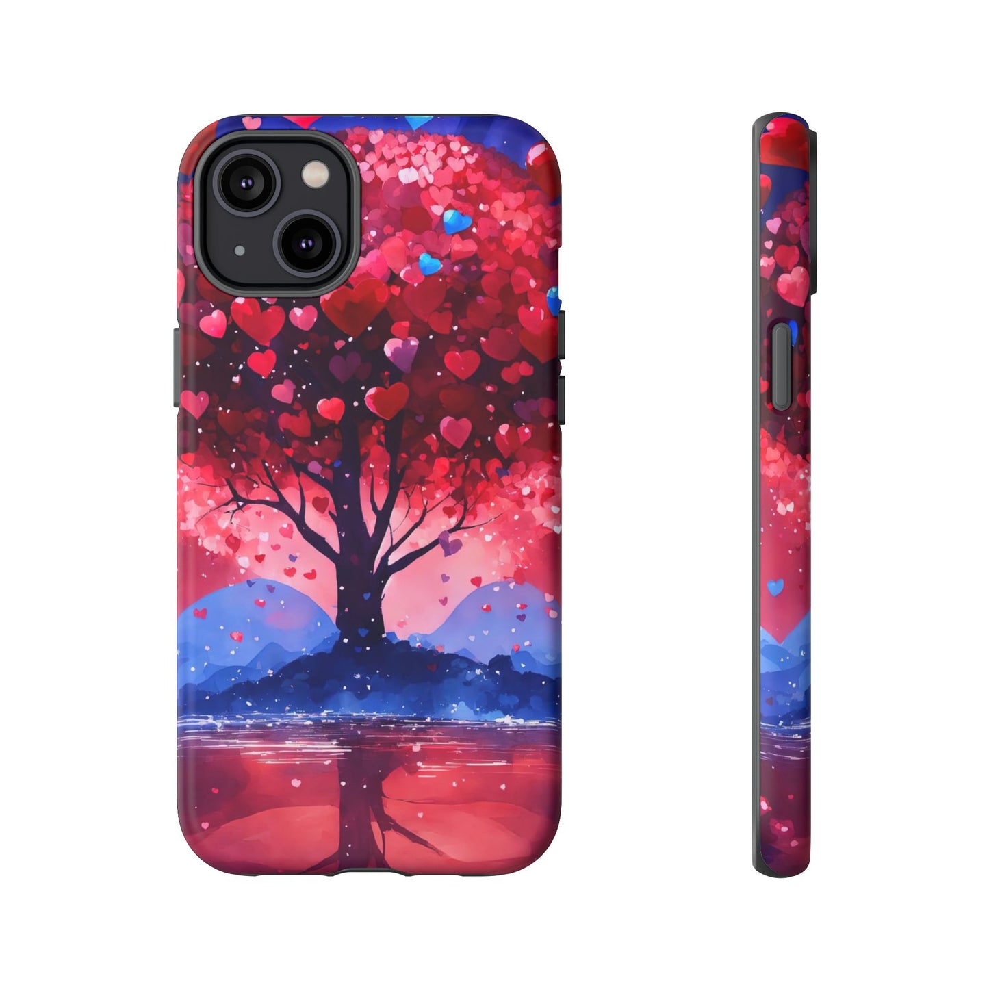 Heart Tree Phone Case — Romantic Red & Blue Protective Tough Case