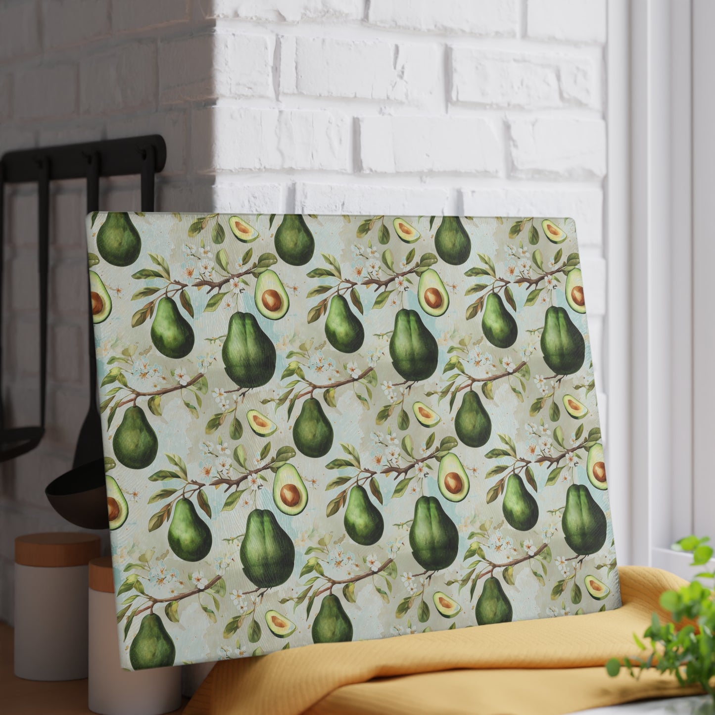 Avocado Pattern Glass Cutting Board — Decorative Kitchen Chopping Board