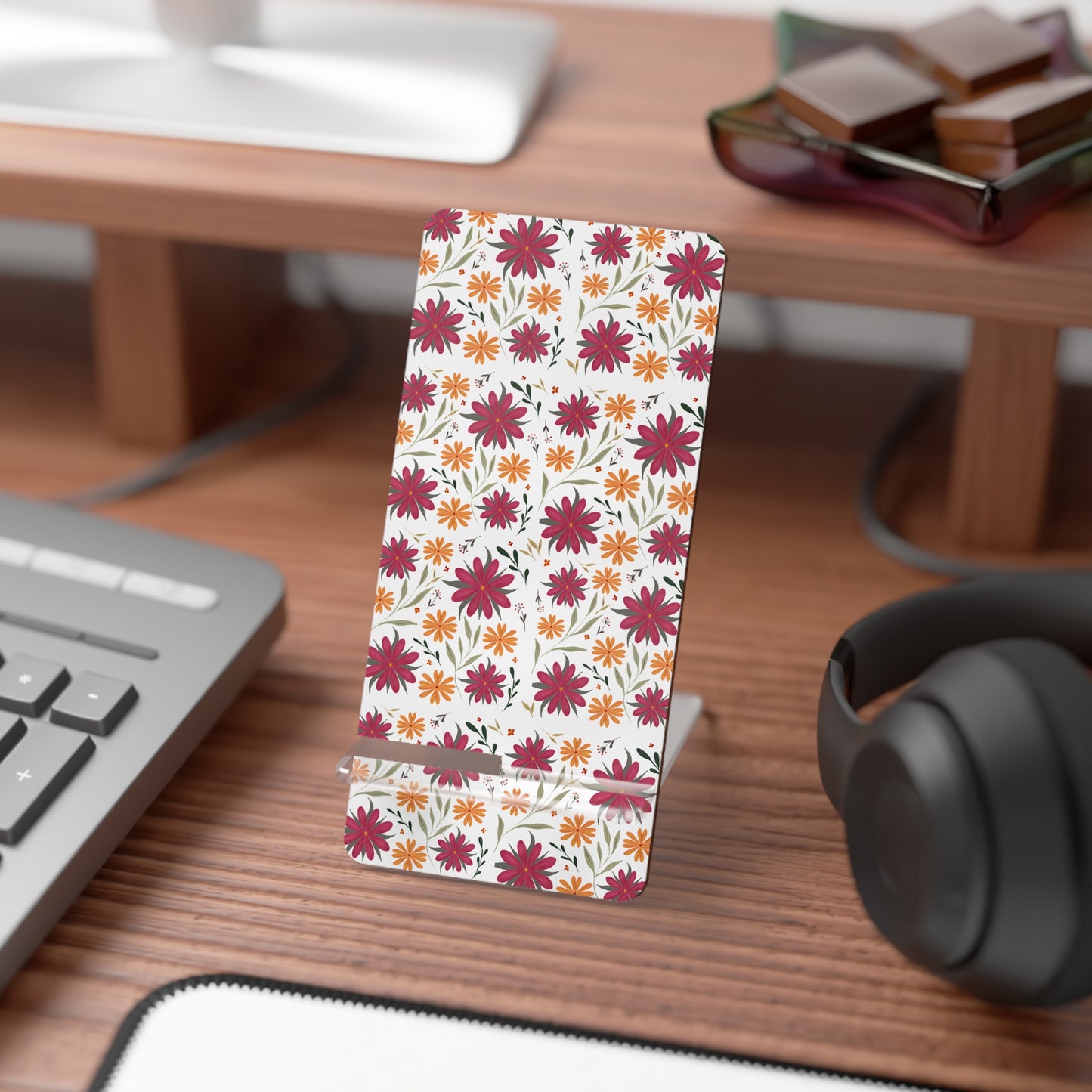 Floral Mobile Display Stand, Decorative Phone Holder, Desk Organizer, Functional Gift, Smartphone Stand, Cute Home Office Decor