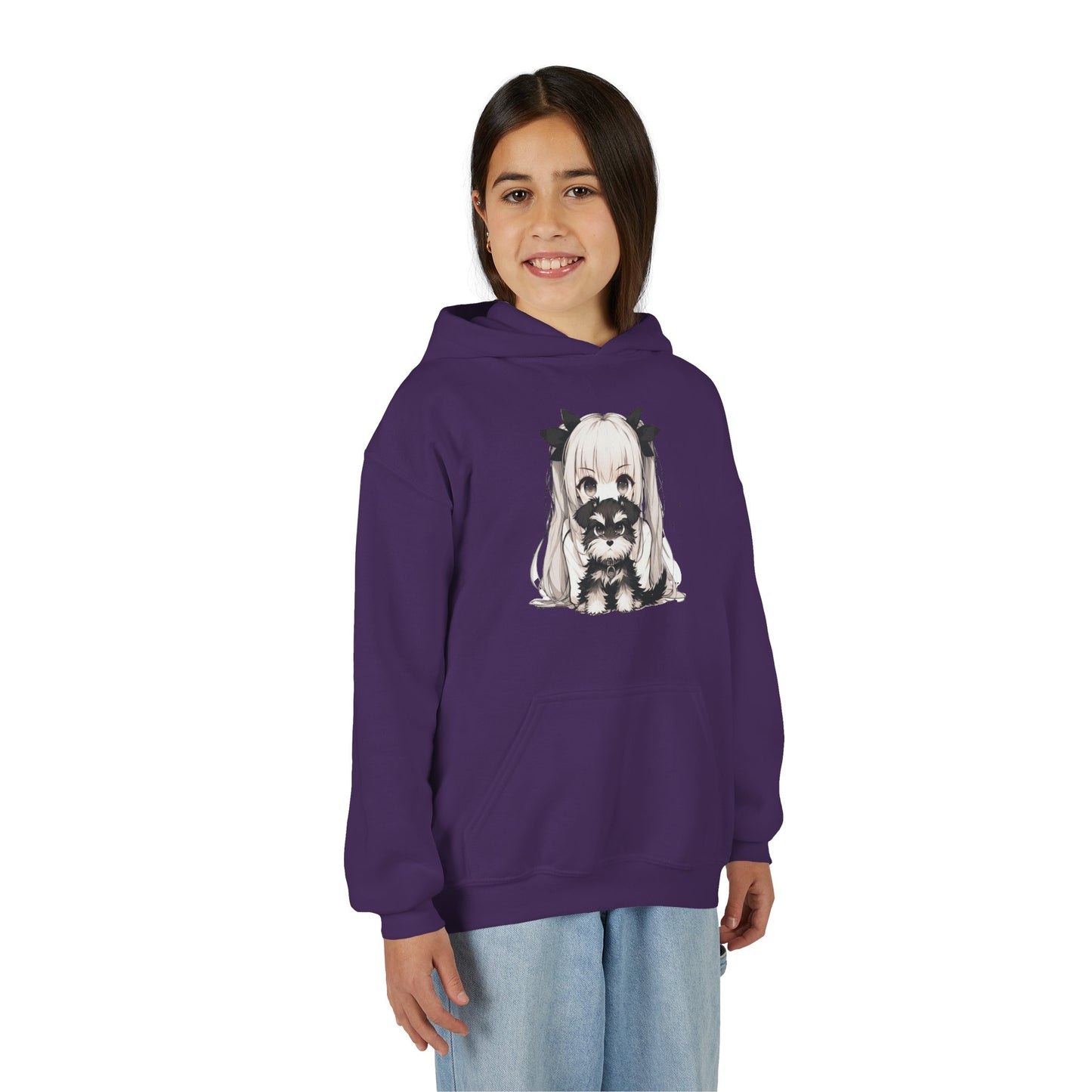 Cute Anime Girl & Puppy Youth Hoodie — Kawaii Kids Pullover for Anime Fans