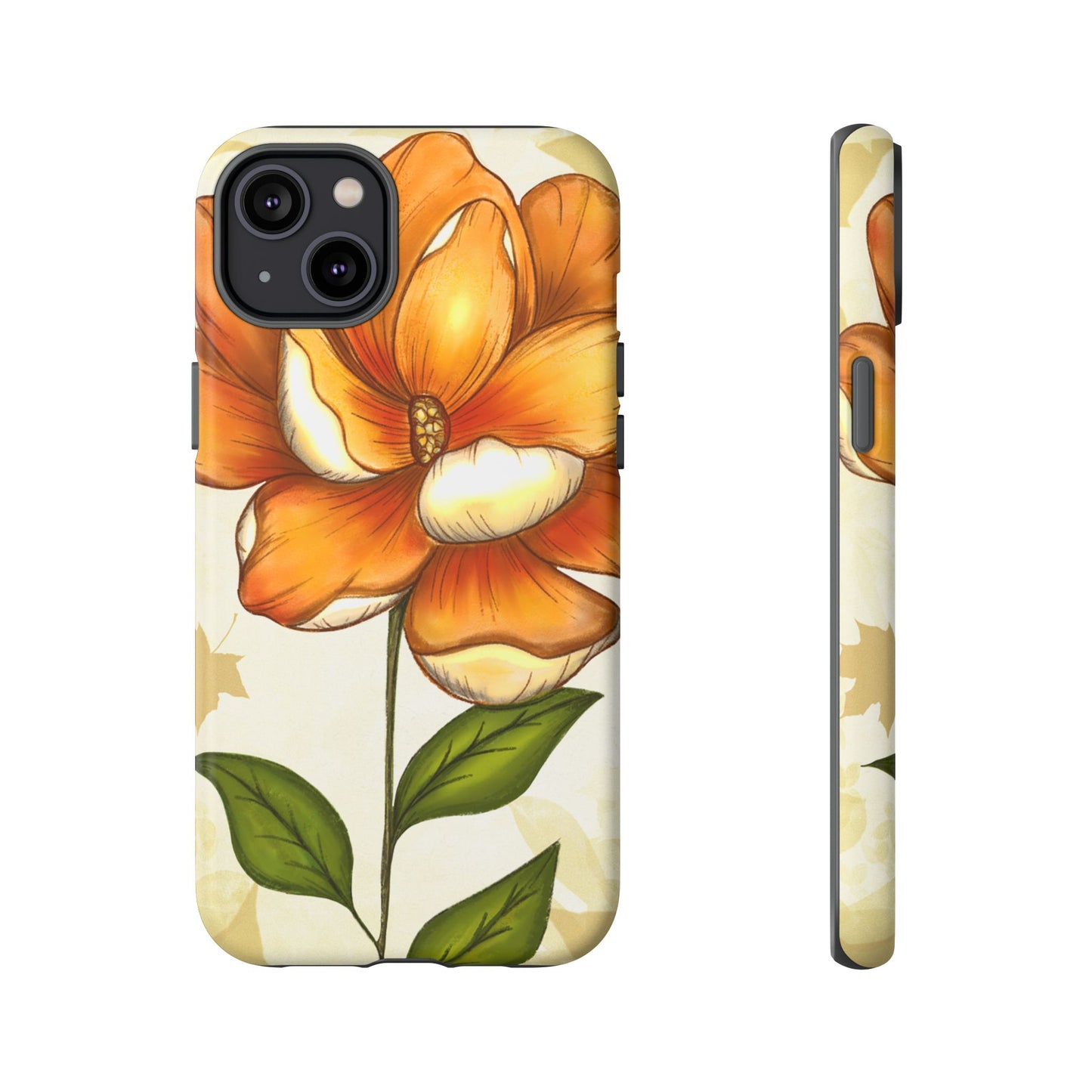 Floral Phone Case with Orange Flower Design, Tough Phone Cover, Floral Gift, Stylish Tech Accessory, Nature Lovers, Spring Vibes