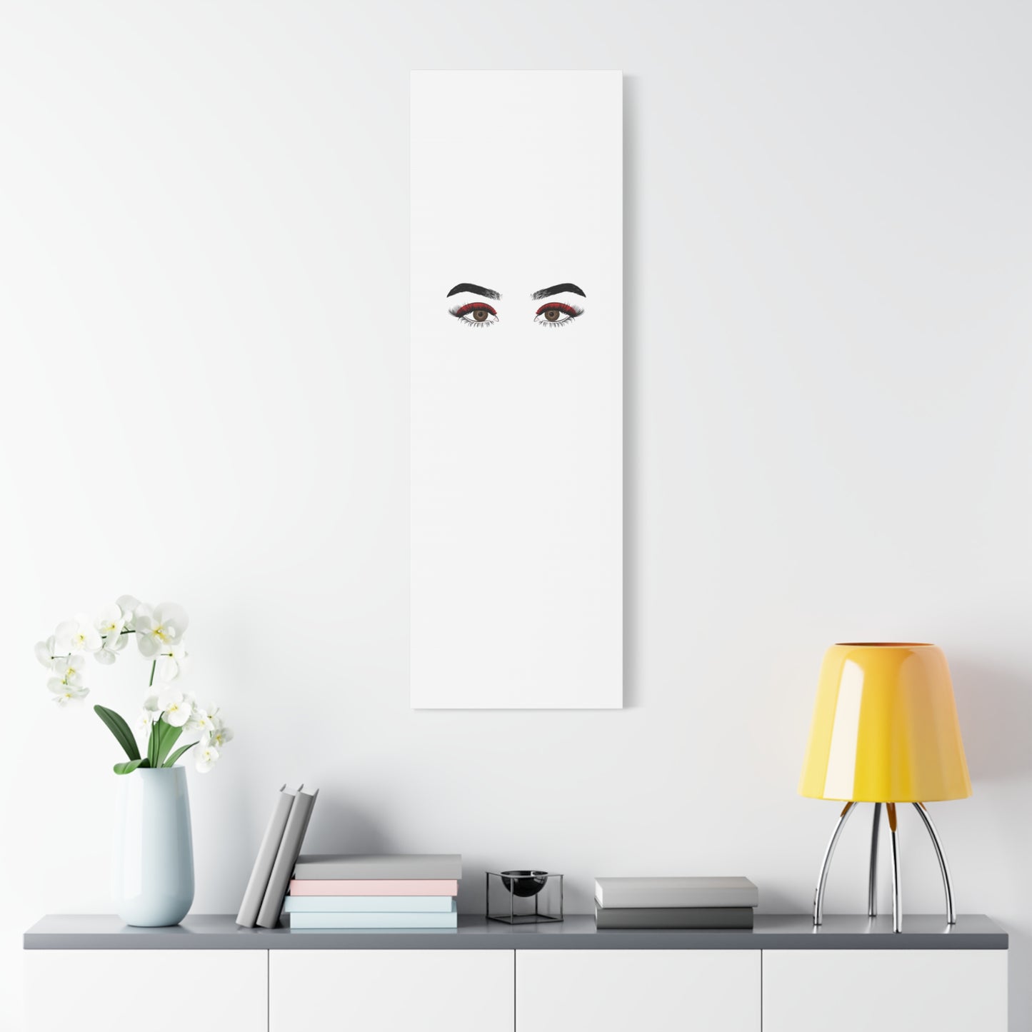 Glam Eyes Matte Canvas Wall Art — Brown Eyes with Red Lashes