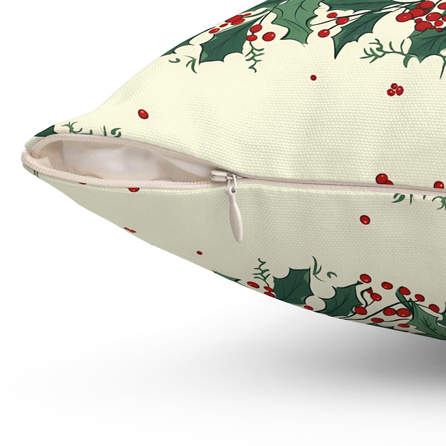 Holiday Holly Pattern Pillow — Festive Red & Green Decorative Throw Pillow