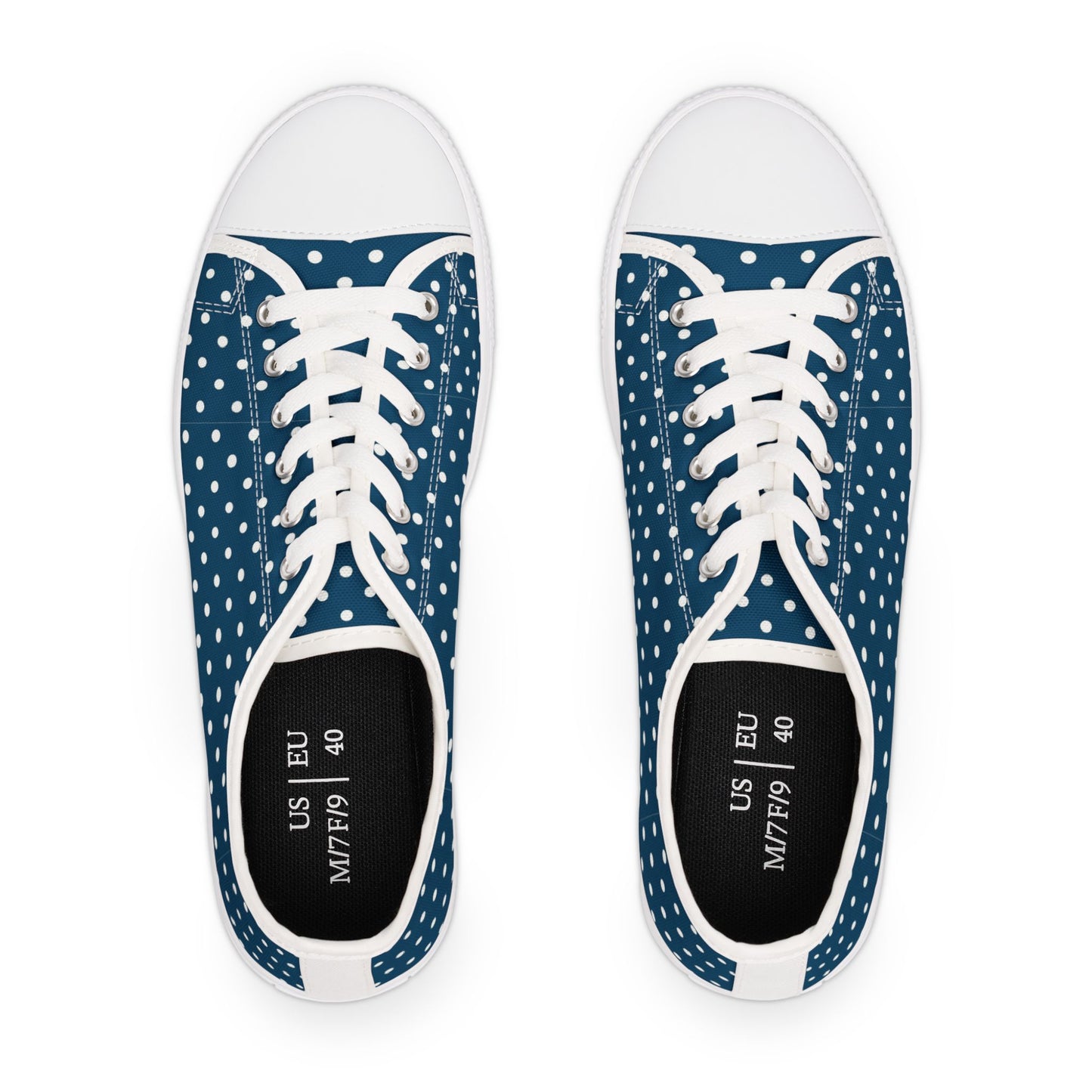 Polka Dot Low Top Sneakers — Navy White Retro Casual Shoes