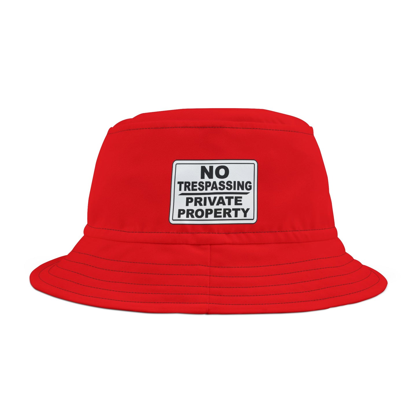 Bold Red Bucket Hat - 'No Trespassing' Design'