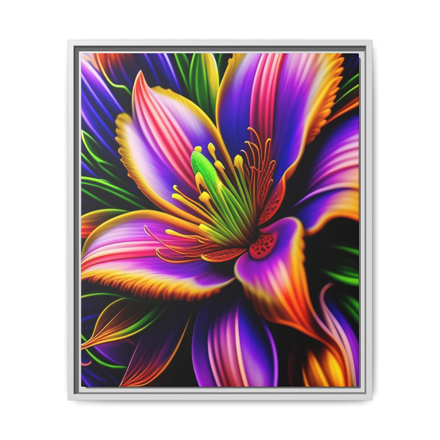 Vibrant Neon Floral Matte Canvas Print — Framed Wall Art