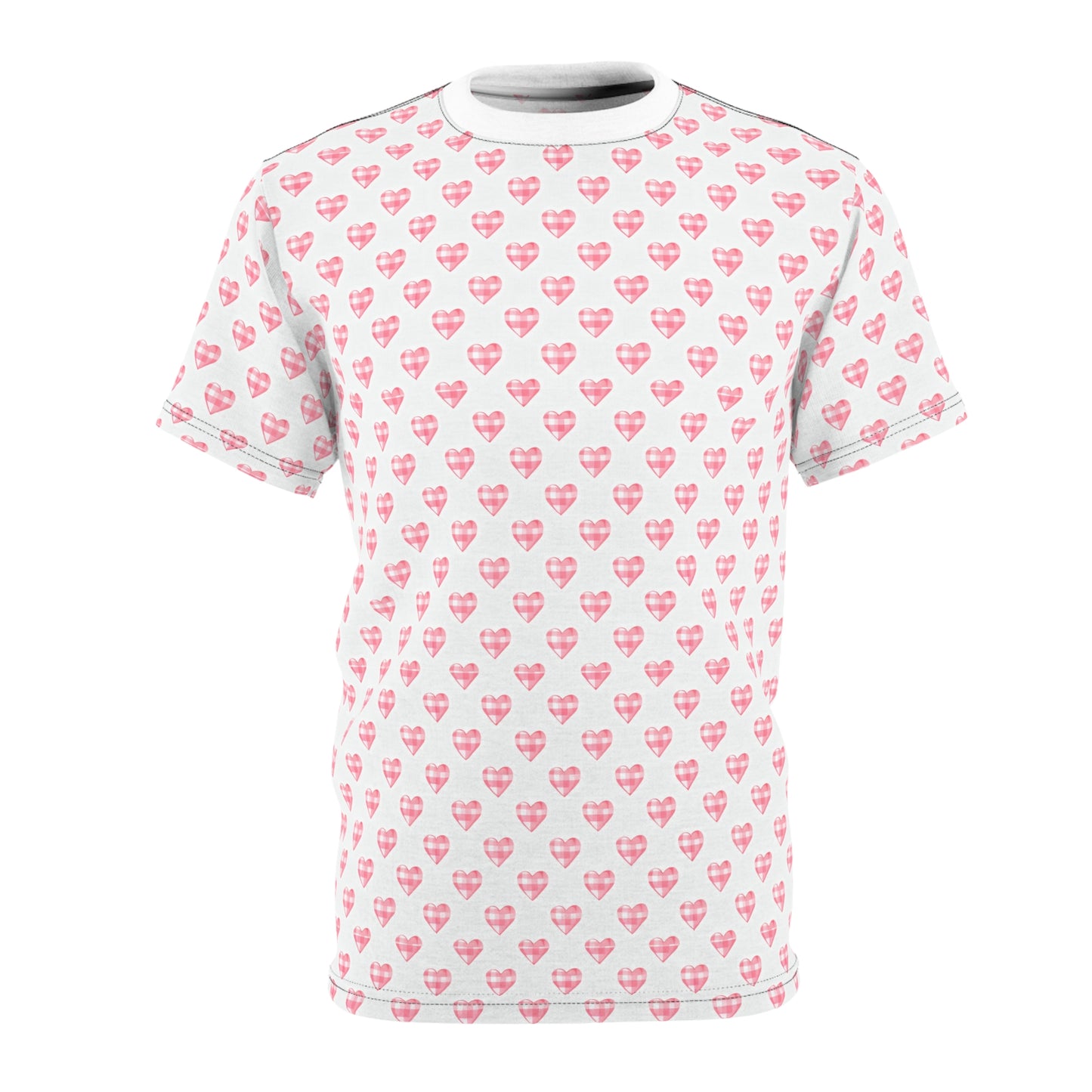 Pink Heart Pattern T-Shirt — All-Over Print Cute Valentine Tee