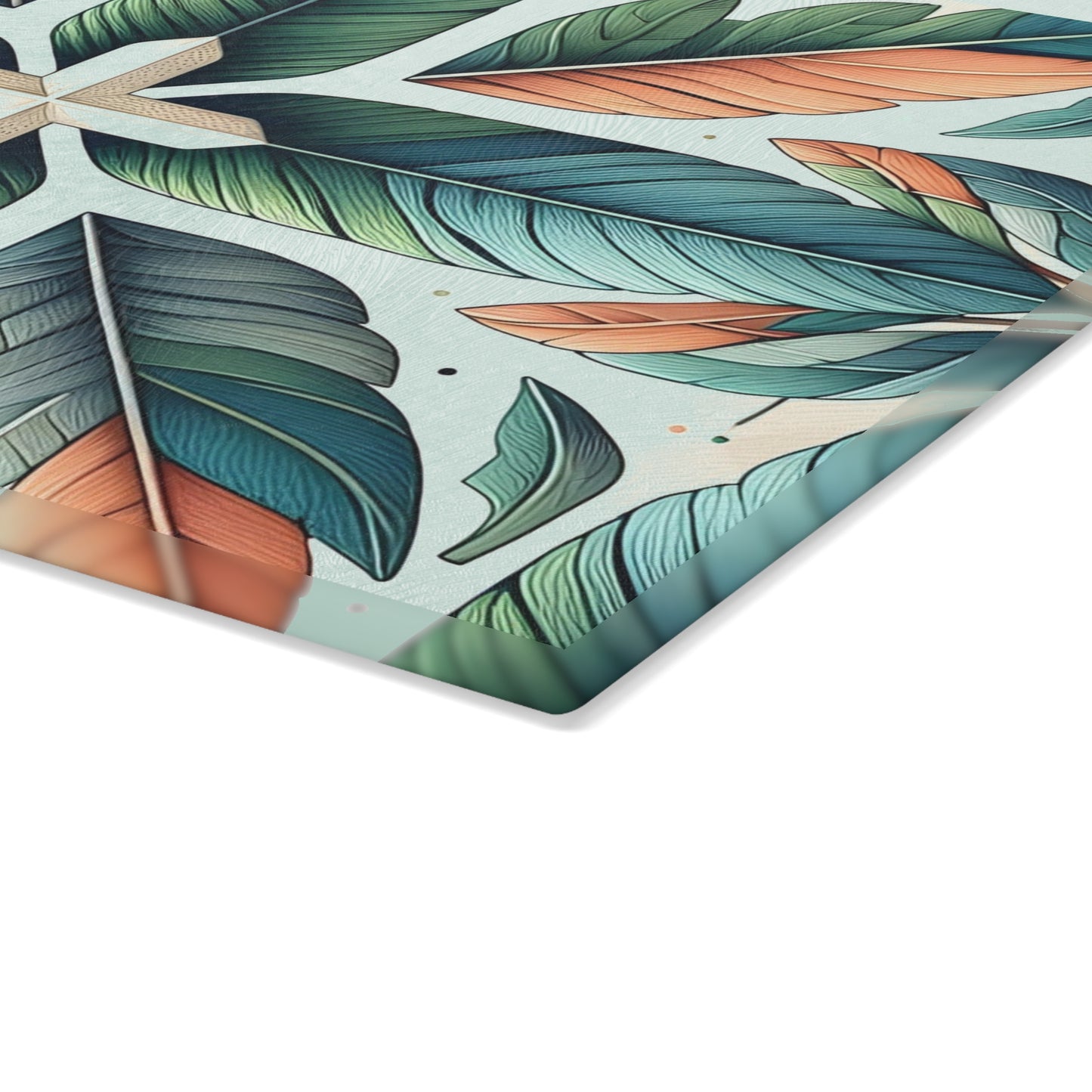 Tropical Leaf Glass Cutting Board — Botanical Decorative Kitchen Board