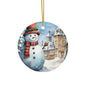 Snowman Village Ceramic Ornament — Double-Sided Christmas Tree Decoration